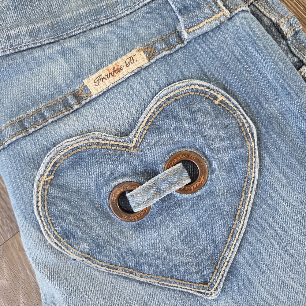 Frankie B. Limited Edition Blue Heart Pockets Low Rise Denim Jeans Y2K HTF 90's - Picture 3 of 16